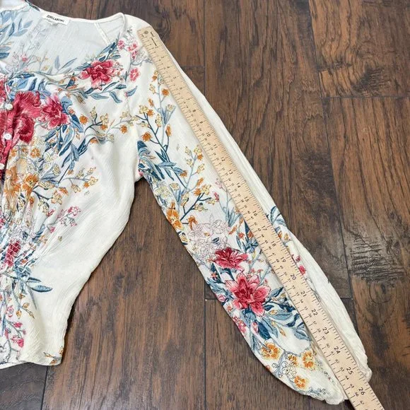 Billabong Top Small Play Day Blouse Floral Pink Ivory Long Sleeve Women's - Picture 12 of 14